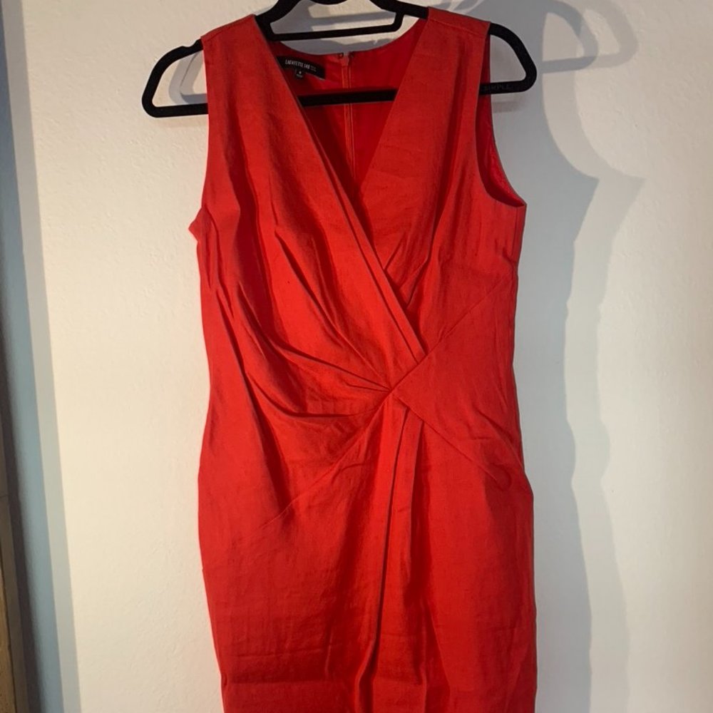 Orange Linen Sheath Dress with Rouging
